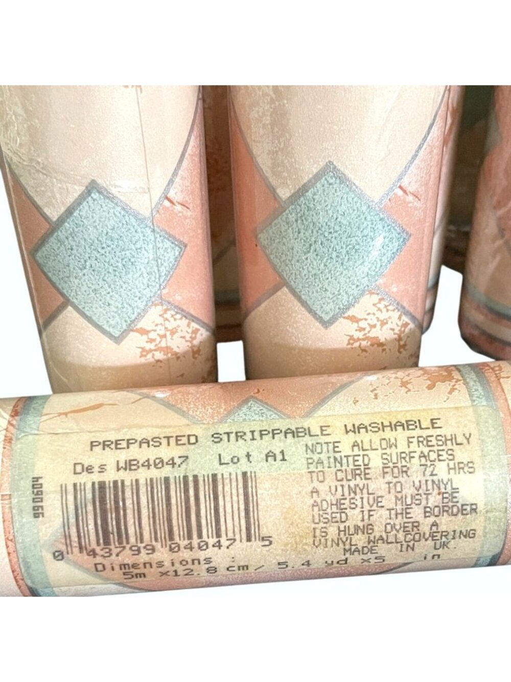 VTG Southwestern Geometric Diamond Wallpaper Border Peach Teal Art Deco 16.2 Yds - Picture 9 of 15
